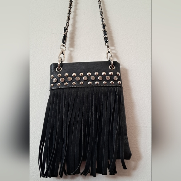 Black Fringe Studded Shoulder/crossbody Bag - Picture 1 of 10